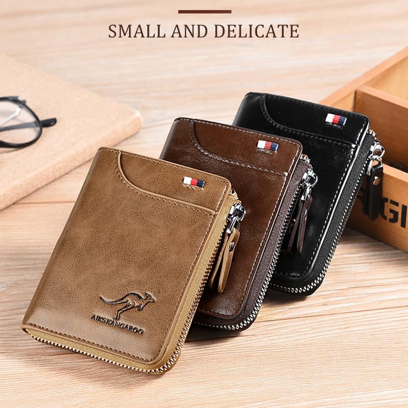 (π2025 New Year Hot Saleπ)Men Wallet Zipper Genuine Leather Purse ( RFID PROTECTED )