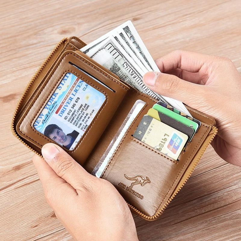(π2025 New Year Hot Saleπ)Men Wallet Zipper Genuine Leather Purse ( RFID PROTECTED )