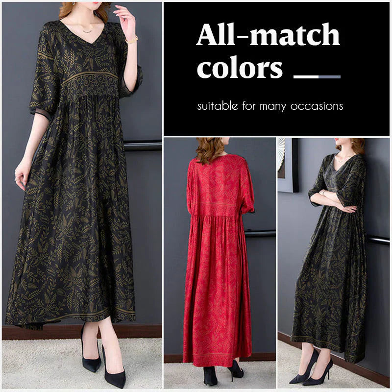 Half-sleeve fashionable loose retro elegant A-line long dress