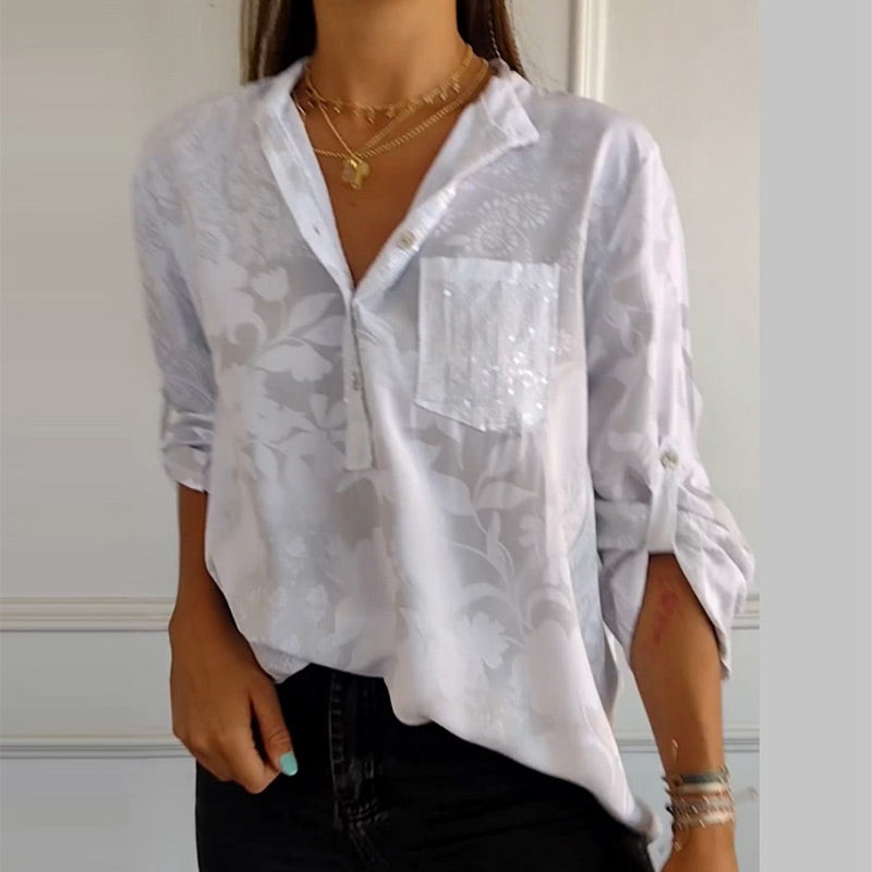 ??Limited Time Offer 49% OFF??Women's Casual Lapel Printed Top with Adjustable Sleeves