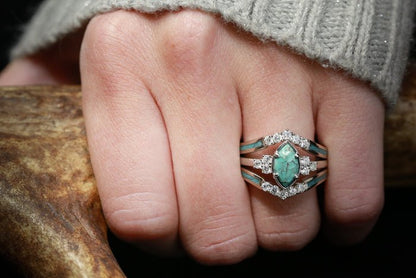 Sterling Silver Natural Turquoise Diamond Ring