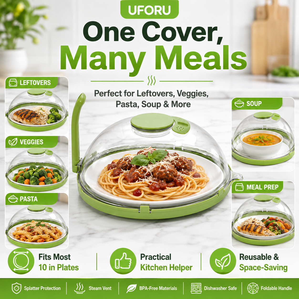 2-in-1 Microwave Splatter Cover & Water Steamer – Clear Food Cover Lid with Easy-Grip Handle