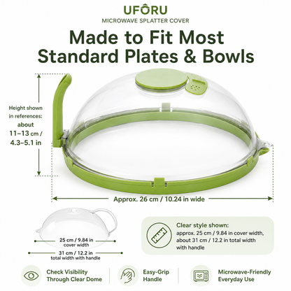 2-in-1 Microwave Splatter Cover & Water Steamer – Clear Food Cover Lid with Easy-Grip Handle