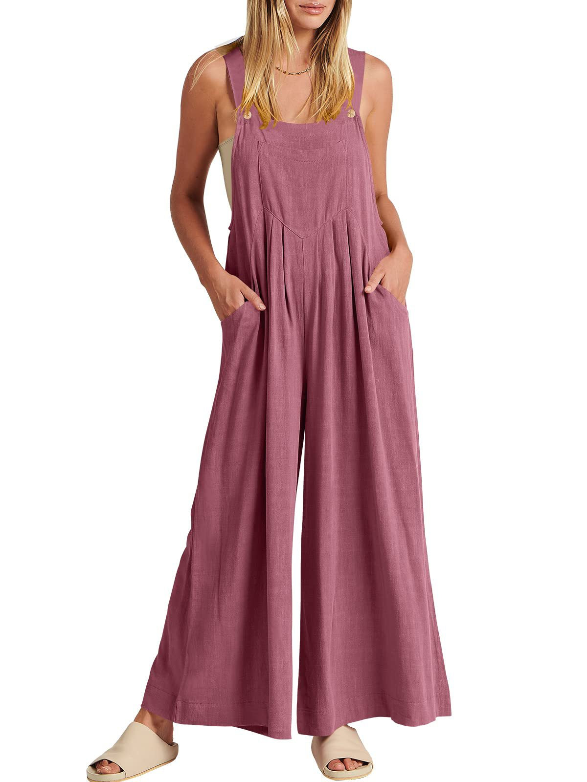 Women's Sleeveless Wide Leg Jumpsuit with Pockets