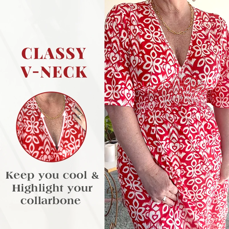 Bohemian casual print V-neck waist wrap long dress